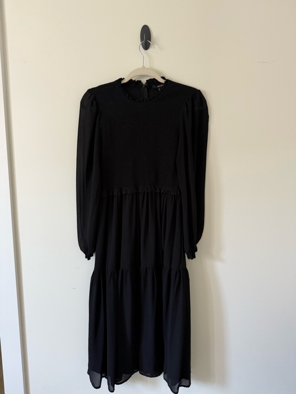 Forever 21 Black Long Sleeve Tiered Midi with Smocked Bodice
